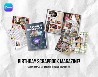 Geburtstag Scrapbook Canva Template, 24 bearbeitbare Seiten, Foto Collage Printable (Digitaler Download