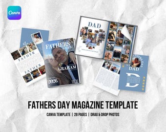 Vatertags-Magazin-Vorlage, 28 bearbeitbare Seiten, personalisiertes Fotogeschenk (digitaler Download)