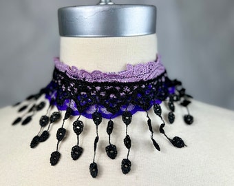 Black & Purple Lace Neck Collar