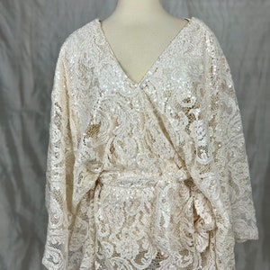 Cream Lace Sequin Kimono Dress Size Medium