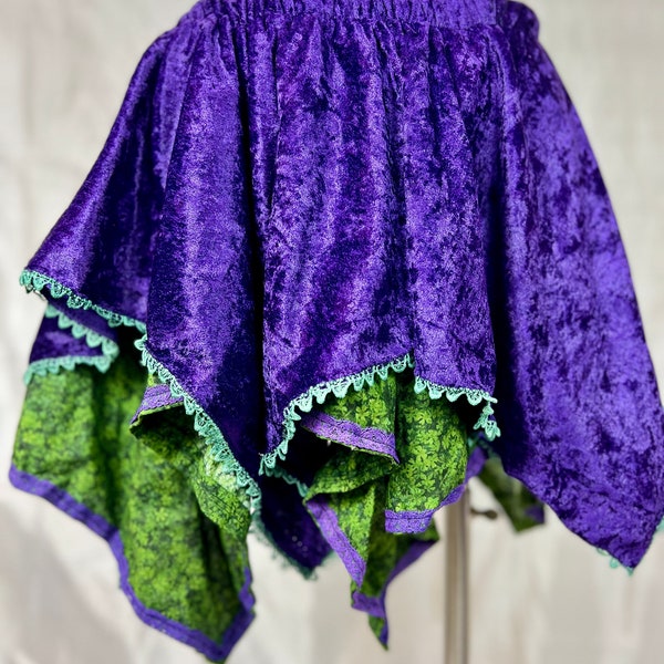 Purple Velvet Green Lucky Charm Lace Trim Layered Skirt Size Medium