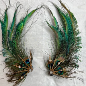 Pair Rhinestone Peacock Feather Hair Clips