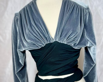 Grey Velvet Wrap Top