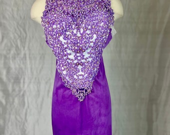 Purple Lace Rhinestone Crystal Bodice Slip Dress Size Small