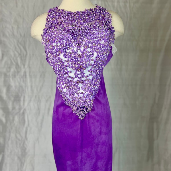 Purple Lace Rhinestone Crystal Bodice Slip Dress Size Small