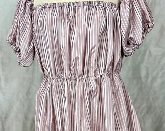 Pink Black Pinstriped Peasant Blouse Size Large