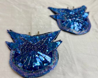 Blue Beaded Sequin Shoulder Epaulettes