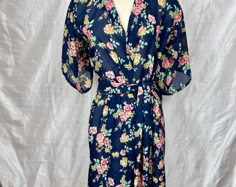 Navy Floral Chiffon Wrap Dress Size Small To Medium