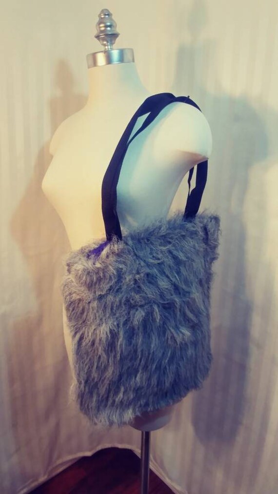 grey faux fur bag