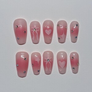 Pink Aura Elegant Gemstone Press on Nails, Handmade Elegant Nails, Gifts for Her, Cute Nails, Gel Nails