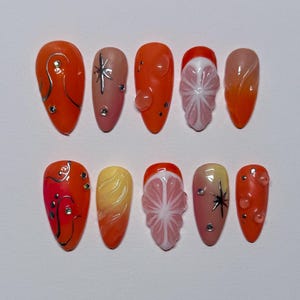 Unhas de gel de verão, unhas de gel brilhantes exclusivas, unhas artesanais exclusivas, unhas de conto de fadas pastel, unhas de gel, unhas feitas à mão, unhas personalizadas