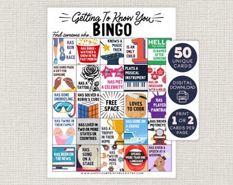 Adult Getting To Know You BINGO, Icebreaker Game, Business Meeting, Find Someone Who, Fun Group Challenge, Human Bingo, Coworker, Office