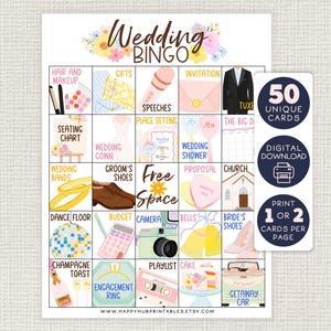 Wedding BINGO, Fun Printable Party Game, Cute Bridal Activity, Brunch, Engagement Party, Large Group, Wedding Shower Bingo Cards, Pictures