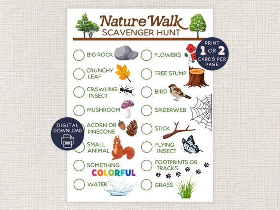 Nature Walk Scavenger Hunt, Hiking Printable, Kids Summer Camp Activity, Outdoor Seek and Find Learning Challenge, Boredom Buster, Preschool