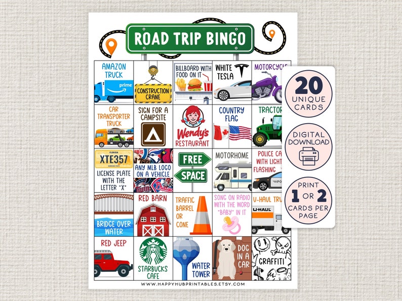 Road Trip BINGO, Family and Friend Travel Activity, Printable Car Game ...