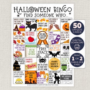 Halloween Find Someone Who BINGO, Printable Classroom Party Game, Kids, High School, Teenagers, Fun Icebreaker, Teen Halloween Games image 1