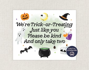 Trick-or-Treat Porch Sign, 8x10, Cute Printable Candy Sign to Leave Out, Take Two, Trick-or-Treating, Not Home, Halloween Door Sign