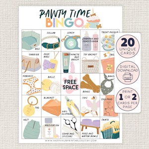 Pawty Time BINGO, jeu de fête d'anniversaire de chien à imprimer, activité de célébration de l'adoption d'un chien, nouveau chiot, jeux amusants sur le thème des chiens, cartes, clinique vétérinaire