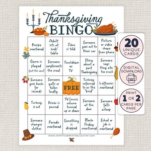 Thanksgiving BINGO, Familie und Freund Türkei Tag Spiel, lustige Gruppenaktivität, Kinder, Freunde, suchen und finden, lustige, druckbare Karten