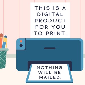 Puede incluir: Una impresora azul con una hoja de papel blanca que dice "Este es un producto digital para que lo imprimas. No se enviar&aacute; nada por correo."