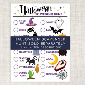 Puede incluir: Una lista de verificaci&oacute;n imprimible para una b&uacute;squeda del tesoro de Halloween con fondo blanco y texto negro. La lista incluye una variedad de art&iacute;culos con tem&aacute;tica de Halloween, como un sombrero de bruja, un fantasma, una ara&ntilde;a, un murci&eacute;lago, una casa encantada, una calabaza, una l&aacute;pida, un caldero, un gato negro, una luna, una escoba de bruja, un ata&uacute;d, una mano de zombi y una telara&ntilde;a.