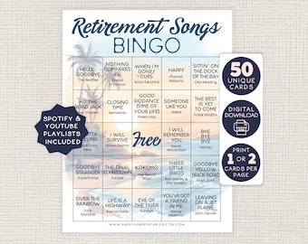 Retirement Songs BINGO, Fun Party Game, Co-workers, Office Games, Printable, Colleague Activity Retirement Party Games, Spotify Playlist