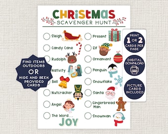 Christmas Scavenger Hunt, Teen, Kid, Adult, Classroom Game, Neighborhood Party, Outdoor Christmas Scavenger Hunt, Outside, Elf, Xmas, Print