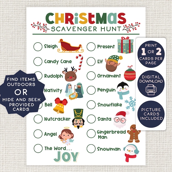 Christmas Scavenger Hunt, Teen, Kid, Adult, Classroom Game, Neighborhood Party, Outdoor Christmas Scavenger Hunt, Outside, Elf, Xmas, Print