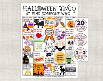 Halloween Find Someone Who BINGO, Fun Party Game, Printable Group Activity, Office Meeting, Classroom, Grade School, Middle, Teen, Download