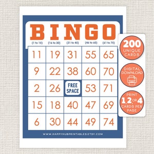 Vintage Classic BINGO, 200 Cards, Printable Party Game, Classroom, Office Meeting, Senior Living Center, Fun Print, Bingo Night, Board, 1-75