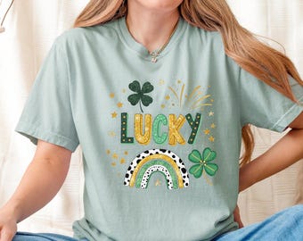 Comfort Colors® Retro Lucky Shirt, St Patricks Day Shirt, Irish Shirt, Four Leaf Clover,  ,St Patricks Shirt, Shamrock  And Rainbow Shirt