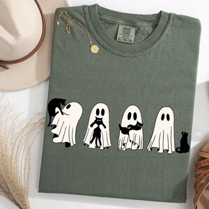 Comfort Colors® Ghost Black Cat Shirt, Halloween Ghost T shirt, Spooky Season Cat Tee, Cat Lover Gift, Black Cat Outfit,Fall Gift Cats Owner