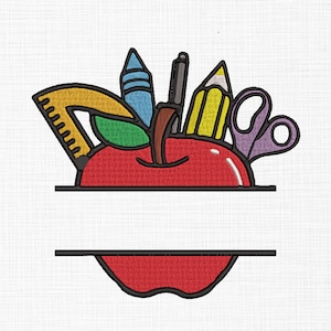 Apple Monogram Embroidery Design: Back to School Stationery (5 Sizes) (Digital Download)
