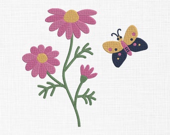 Diseño de bordado de flores y mariposas: Mini aplique floral (descarga digital)