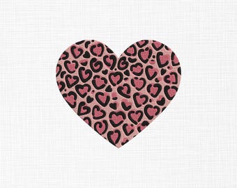 Leopard Print Heart Embroidery Design: 5 Sizes (Digital Download)