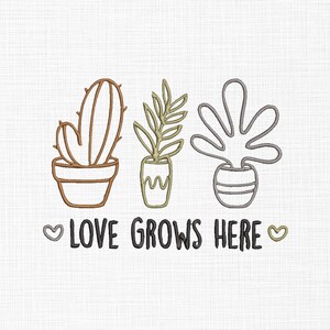 Cactus Applique Embroidery Design: Love Grows Here (5 Sizes) (Digital Download)