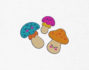 Niedliches Pilz-Stickmuster, Babypilz-Motiv (5 Größen) (Digitaler Download)