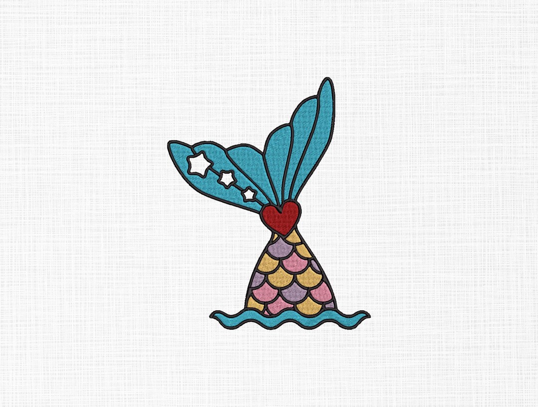 Mermaid Tail Embroidery Design Mermaid Embroidery Design Sea Animal ...