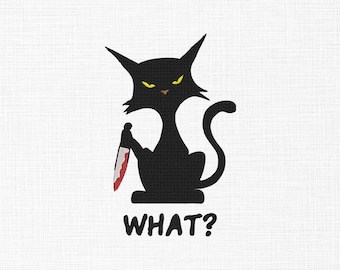Murder Cat Embroidery Design, Halloween Cat with Knife (Digital Download)