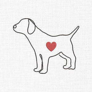Dog Embroidery Design Dog Line Art Embroidery Design Heart Embroidery Design Machine Embroidery Design 5 Sizes Digital Download