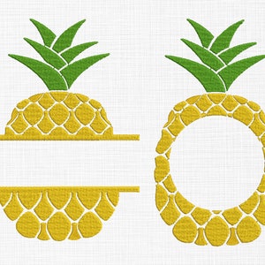 Diseño de bordado de monograma de piña: fuente dividida (descarga digital)