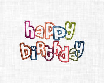 Happy Birthday Embroidery Design: Machine Embroidery Pattern (Digital Download)