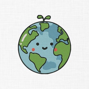 Cute Earth Embroidery Design Planet Embroidery Design Environment Earth Embroidery Design Machine Embroidery 5 Sizes Digital Download