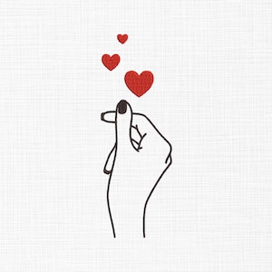 Finger Heart Embroidery Design: Korean Love Hand, 6 Sizes (Digital Download)