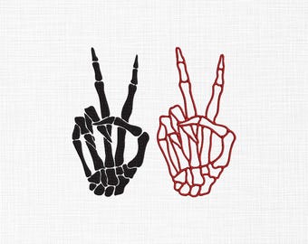Skull Hands Peace Sign Embroidery Design, Halloween Line Art (Digital Download)