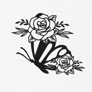 Floral Butterfly Machine Embroidery Design: Silhouette Art (Digital Download)