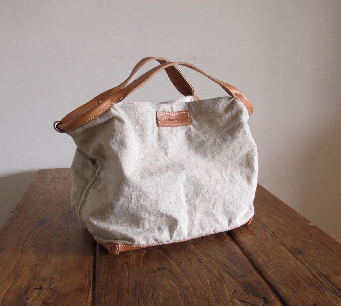 Hand Stitched Simple Linen Combo Leather Large Tote Bag Etsy