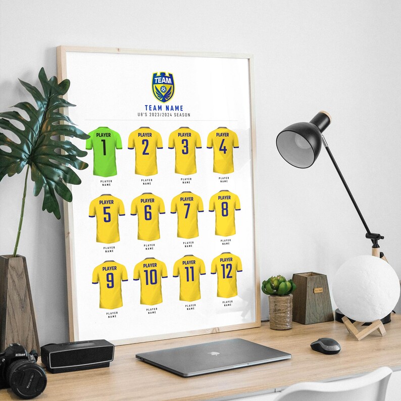 Personalised Custom Grassroots Football Team Squad Print Gift for Coach