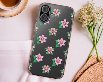 Clear Watercolor Tiger Lily Flowers Pattern Phone Case, iPhone Samsung Galaxy, Aesthetic Minimalist Gift Idea, Protective Clear Cover, Lina