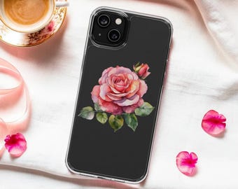 Watercolor Rose Flower Clear Phone Case: Elegant Floral Design